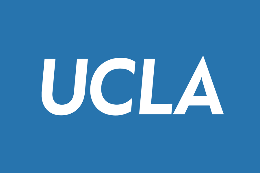 UCLA logo with white lettering on a blue background